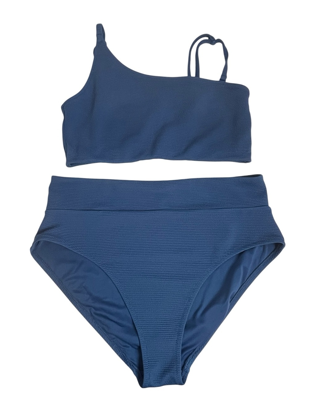 Old Navy Blue Ribbed Asymmetrical Bikini Set High Waist Bottoms Size L